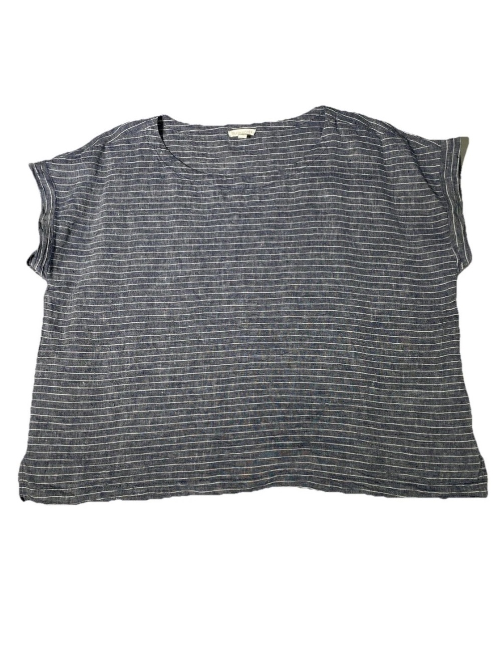 Eileen Fisher Top Women's Size Large Puckered Stripe Organic Linen Ballet Neck
